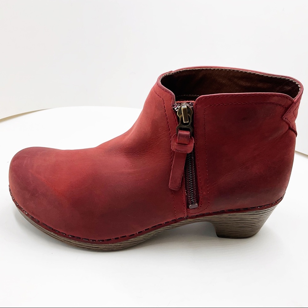 {Dansko} Max Red Leather Ankle Clog Booties - Picture 8 of 16